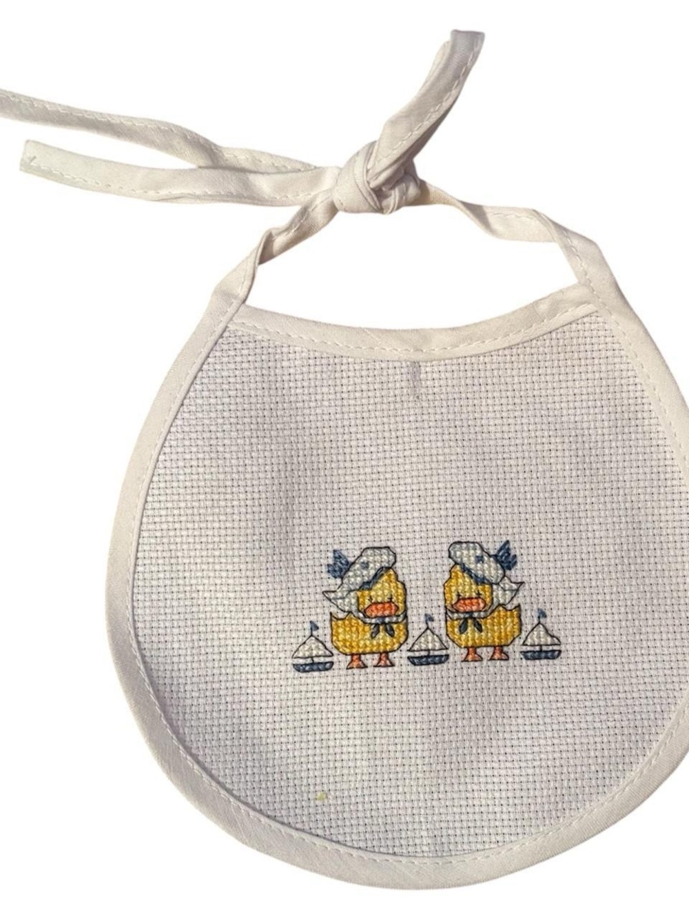 White Embroidered Baby Bib with Yellow Sailor Duckies 💛